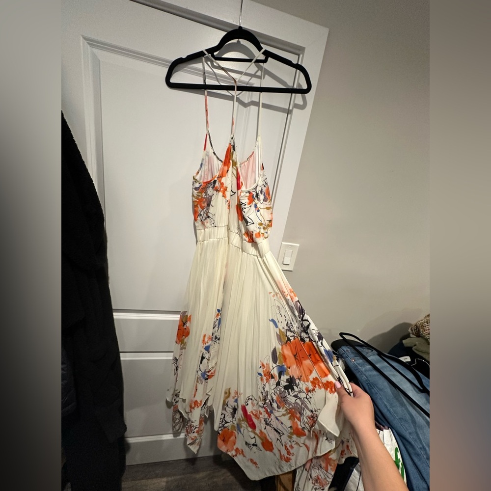 bishop + young High Low Floral Dress in Orange and Cream